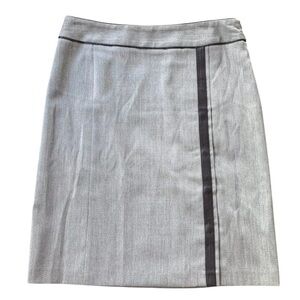 Les Copains Italy Virgin Wool Leather Trim Gray Brown Pencil Skirt IT 44 US 8